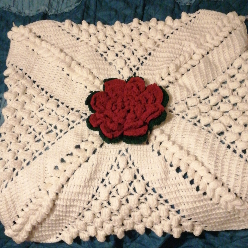 Hand Knitted cover for a mini table, or round table used for decoration